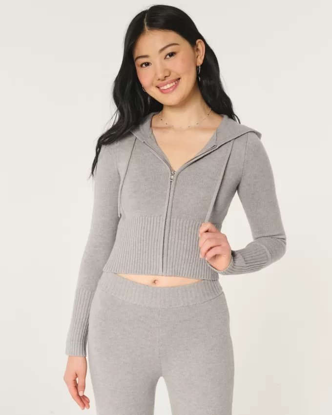 Gilly Hicks Sweater-Knit Zip-Up Hoodie,Gilly Hicks Sweater-Knit Zip-Up Hoodie