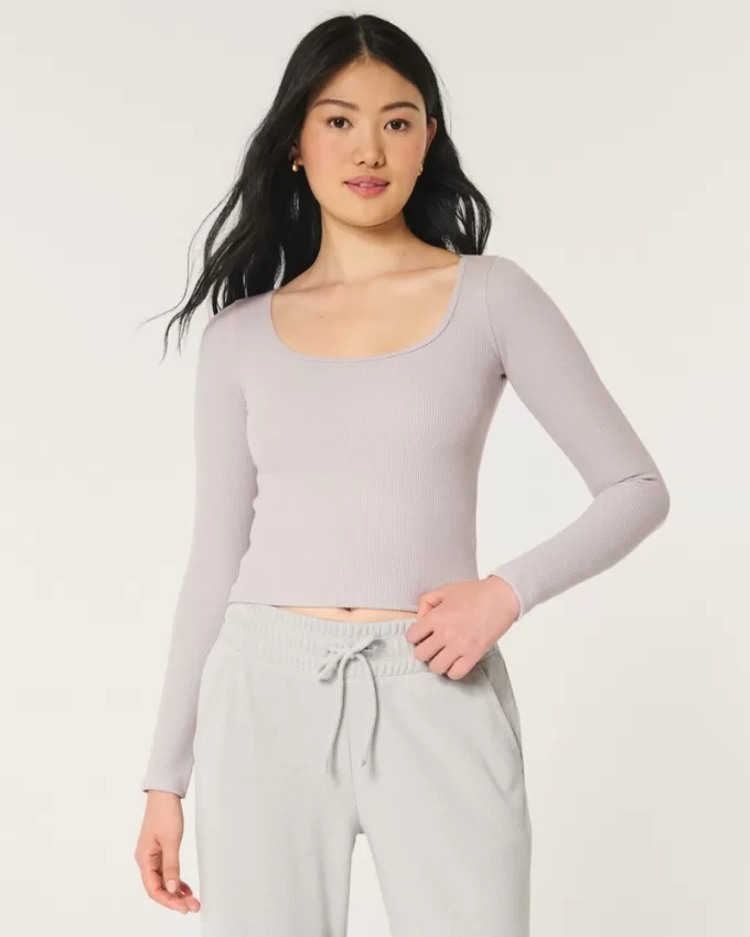 Gilly Hicks Waffle Wide-Neck Top,Gilly Hicks Waffle Wide-Neck Top