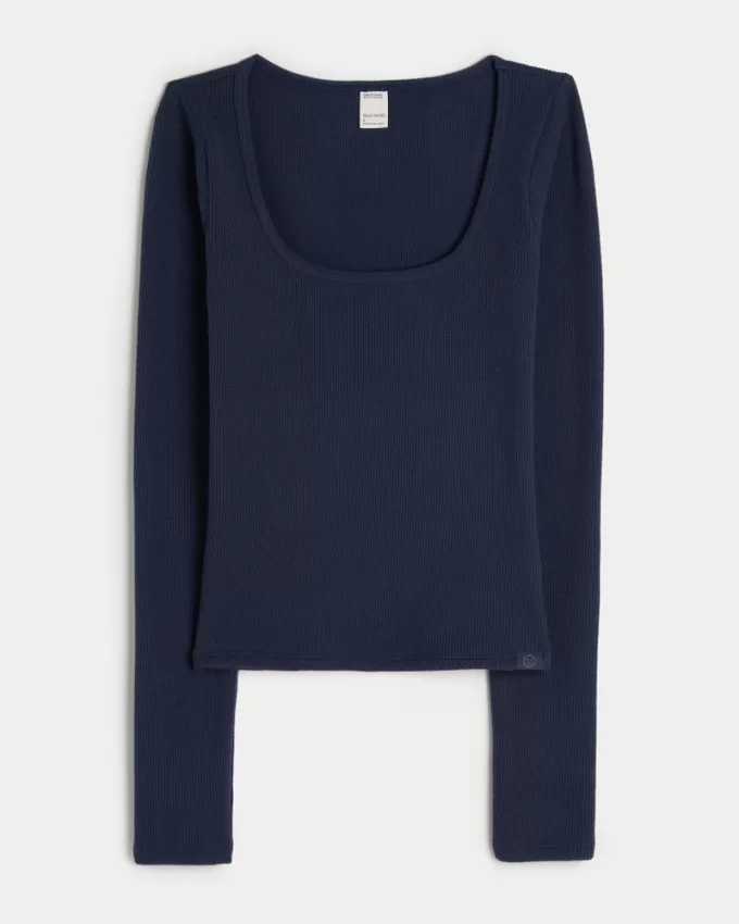 Gilly Hicks Waffle Wide-Neck Top,Gilly Hicks Waffle Wide-Neck Top