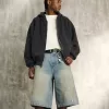 Greased Medium Wash Super Baggy Denim Shorts,Greased Medium Wash Super Baggy Denim Shorts