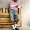 Greased Medium Wash Super Baggy Denim Shorts,Greased Medium Wash Super Baggy Denim Shorts