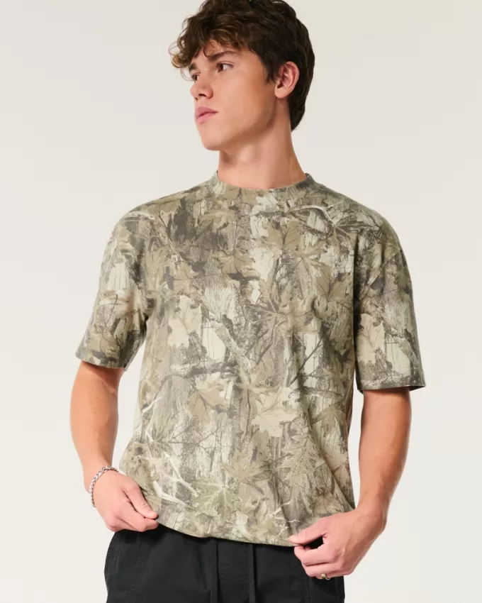 Heavyweight Boxy Camo Pattern T-Shirt,Heavyweight Boxy Camo Pattern T-Shirt