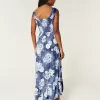 High-Low Hem Twist-Bust Midi Dress,High-Low Hem Twist-Bust Midi Dress