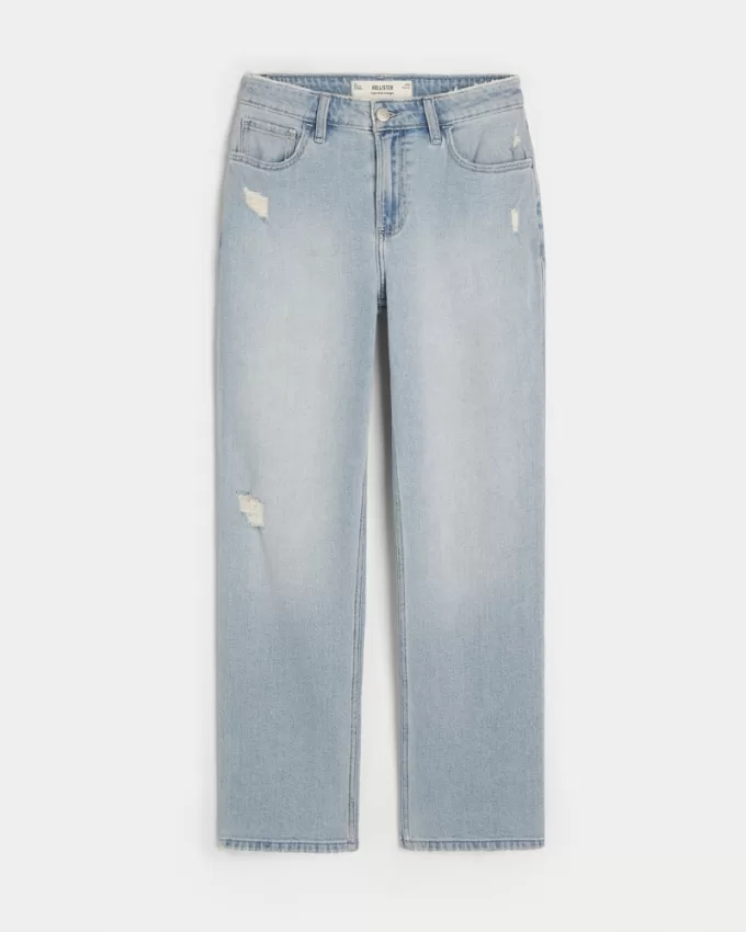 High-Rise Distressed Light Wash Straight Jeans,High-Rise Distressed Light Wash Straight Jeans