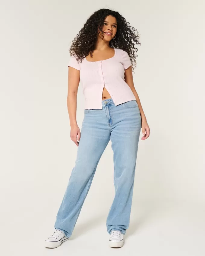 High-Rise Light Wash Straight Jeans,High-Rise Light Wash Straight Jeans