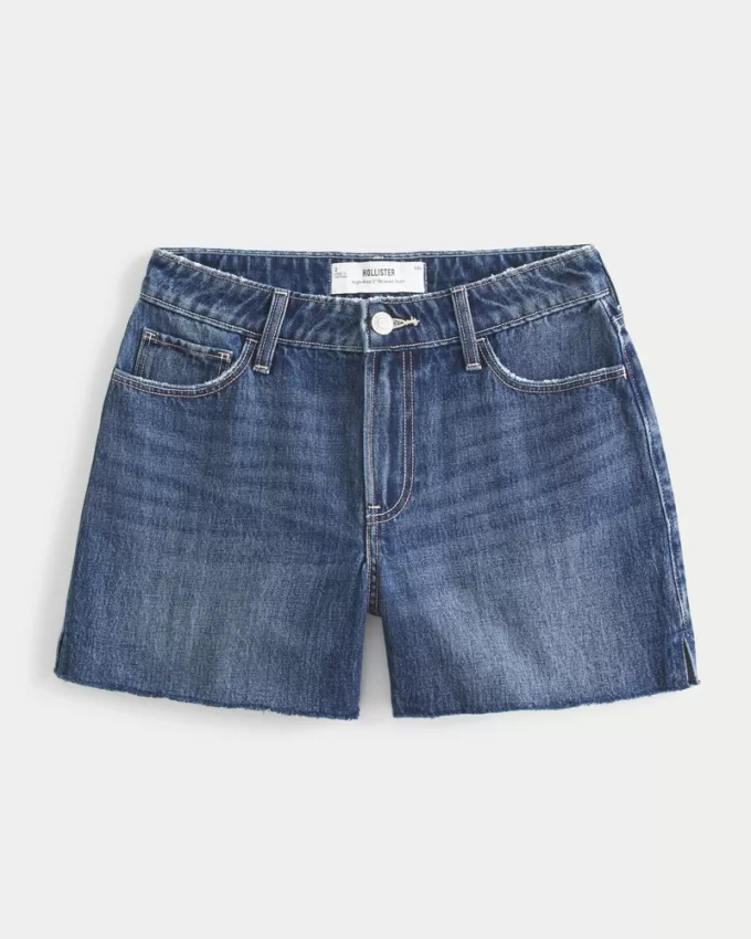 High-Rise Medium Dark Wash Relaxed Denim Shorts 5″,High-Rise Medium Dark Wash Relaxed Denim Shorts 5″