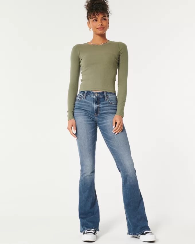 High-Rise Medium Wash Flare Jeans,High-Rise Medium Wash Flare Jeans