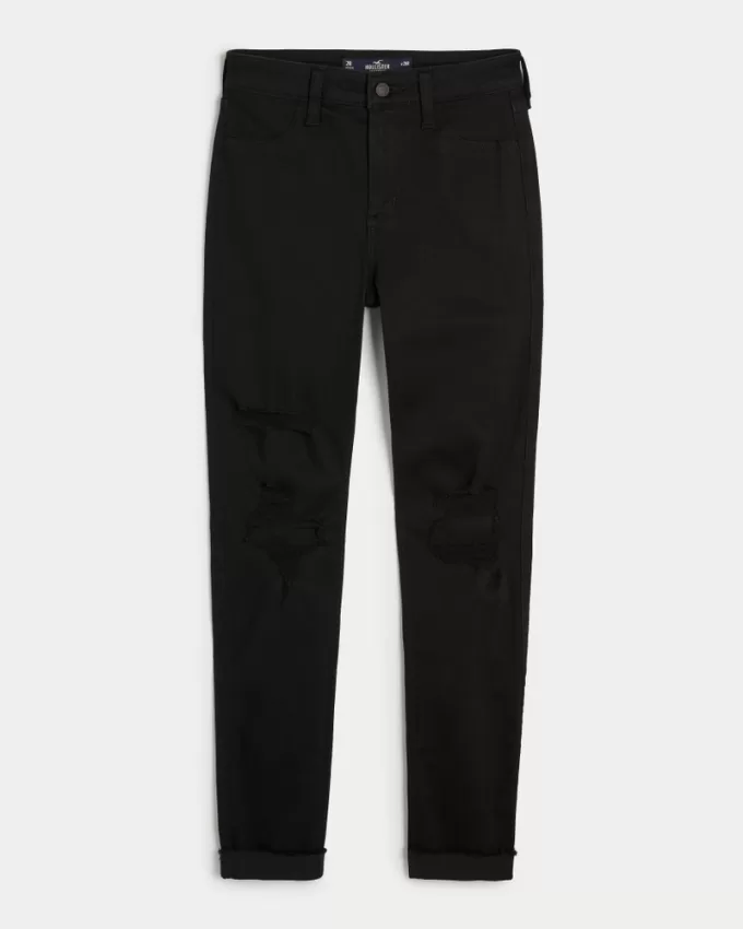 High-Rise Ripped Black Jean Leggings,High-Rise Ripped Black Jean Leggings