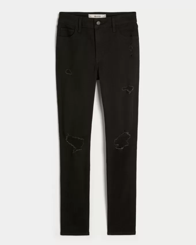High-Rise Ripped Black Super Skinny Jeans,High-Rise Ripped Black Super Skinny Jeans