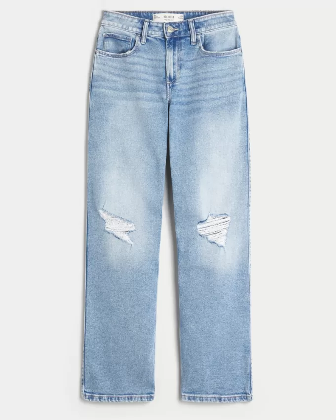 High-Rise Ripped Medium Wash Dad Jeans,High-Rise Ripped Medium Wash Dad Jeans