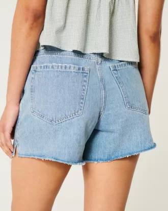 High-Rise Ripped Medium Wash Relaxed Denim Shorts 5″,High-Rise Ripped Medium Wash Relaxed Denim Shorts 5″