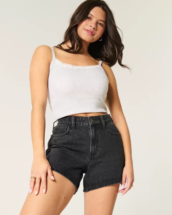 High-Rise Washed Black Relaxed Denim Shorts 5″,High-Rise Washed Black Relaxed Denim Shorts 5″