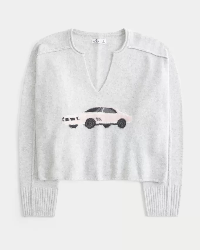 Hollister Comfy Cloud Graphic Notch-Neck Sweater,Hollister Comfy Cloud Graphic Notch-Neck Sweater