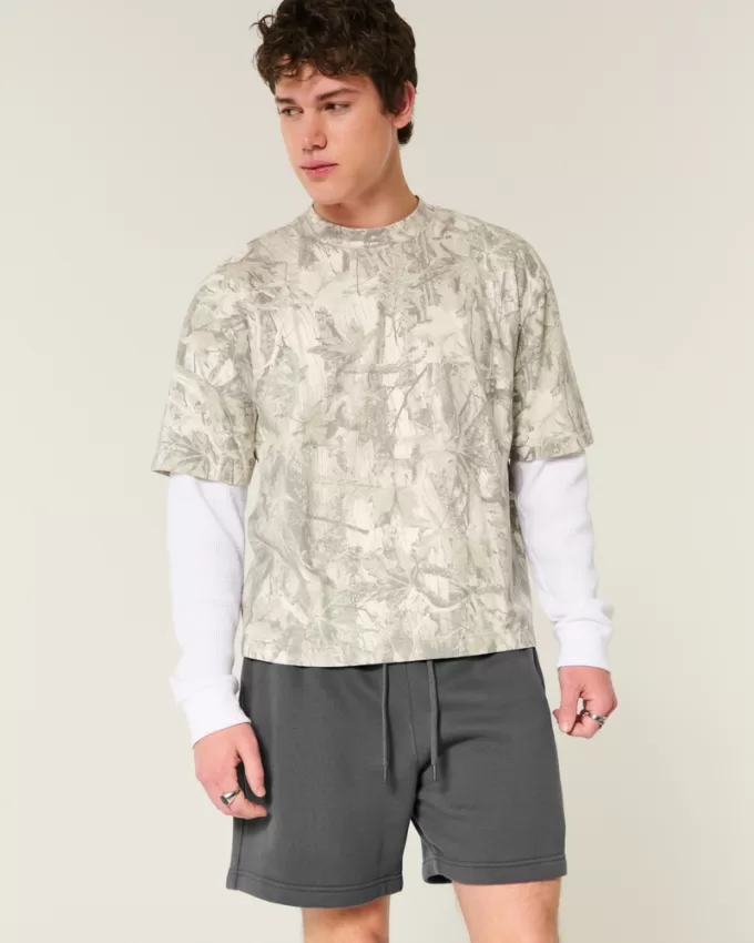 Hollister Feel Good Fleece Mid-Thigh Loose Shorts,Hollister Feel Good Fleece Mid-Thigh Loose Shorts