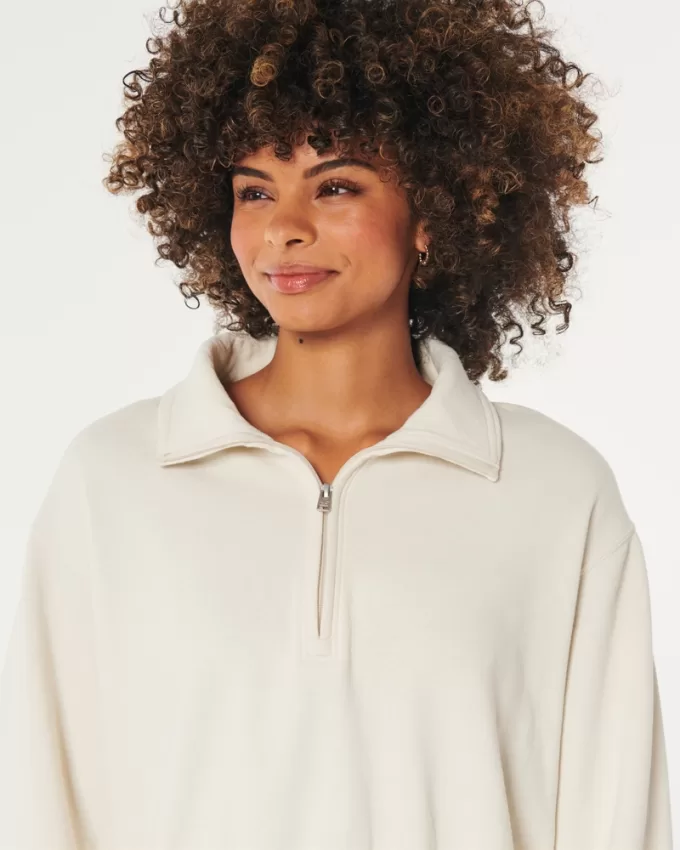 Hollister Feel Good Fleece Mini Half-Zip Sweatshirt,Hollister Feel Good Fleece Mini Half-Zip Sweatshirt