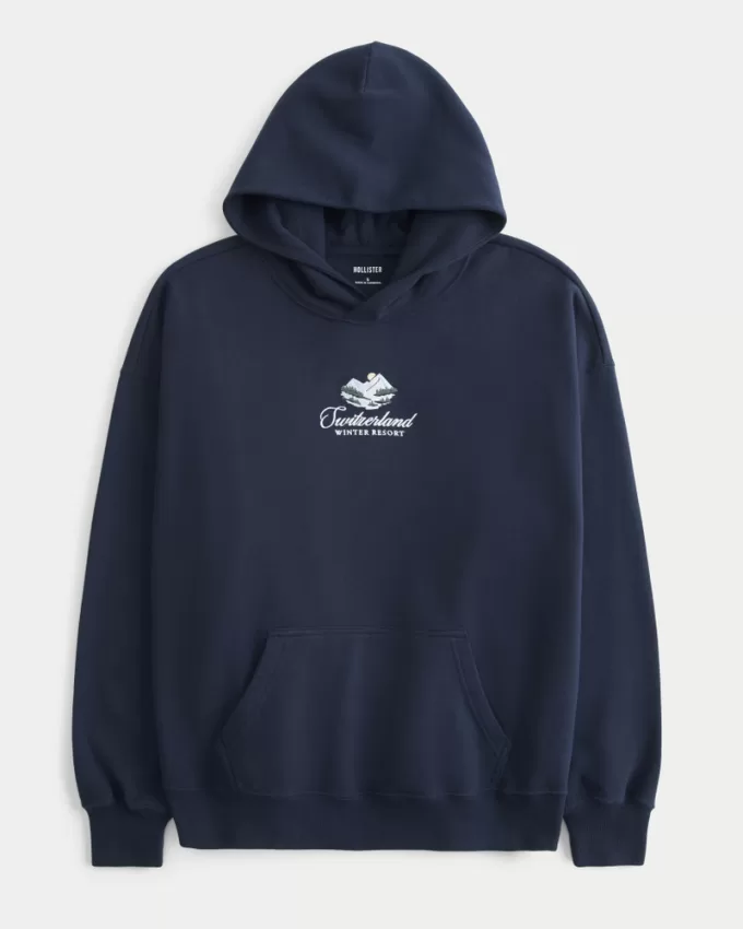 Hollister Feel Good Fleece Switzerland Graphic Oversized Hoodie,Hollister Feel Good Fleece Switzerland Graphic Oversized Hoodie