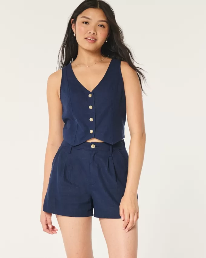 Hollister Livvy Ultra High-Rise Linen-Blend Shorts,Hollister Livvy Ultra High-Rise Linen-Blend Shorts