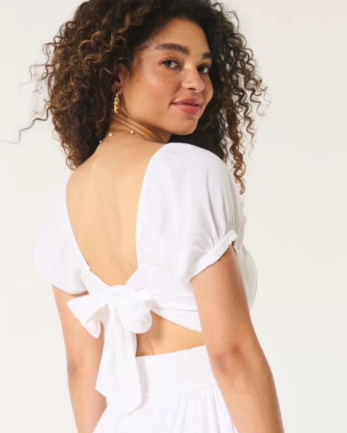Hollister Saidie Short-Sleeve Tie-Back Midi Dress,Hollister Saidie Short-Sleeve Tie-Back Midi Dress