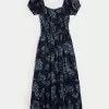 Hollister Saidie Short-Sleeve Tie-Back Midi Dress,Hollister Saidie Short-Sleeve Tie-Back Midi Dress