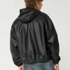 Hooded Vegan Leather Jacket,Hooded Vegan Leather Jacket