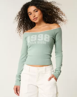 Lace Trim Off-the-Shoulder San Diego Graphic Tee,Lace Trim Off-the-Shoulder San Diego Graphic Tee Lace Trim Off-the-Shoulder San Diego Graphic Tee,Lace Trim Off-the-Shoulder San Diego Graphic Tee