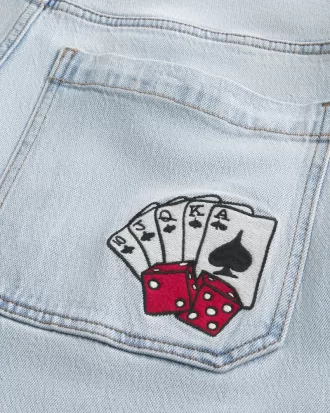 Light Wash Playing Cards Graphic Super Baggy Jeans,Light Wash Playing Cards Graphic Super Baggy Jeans