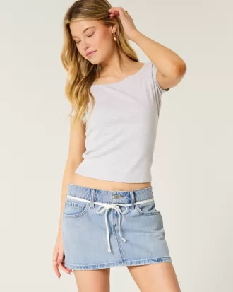 Light Wash Shoelace Denim Mini Skort,Light Wash Shoelace Denim Mini Skort
