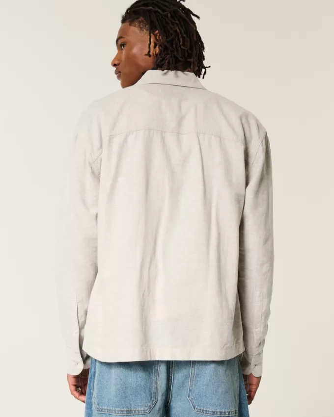 Linen-Blend Button-Through Shirt,Linen-Blend Button-Through Shirt Linen-Blend Button-Through Shirt,Linen-Blend Button-Through Shirt
