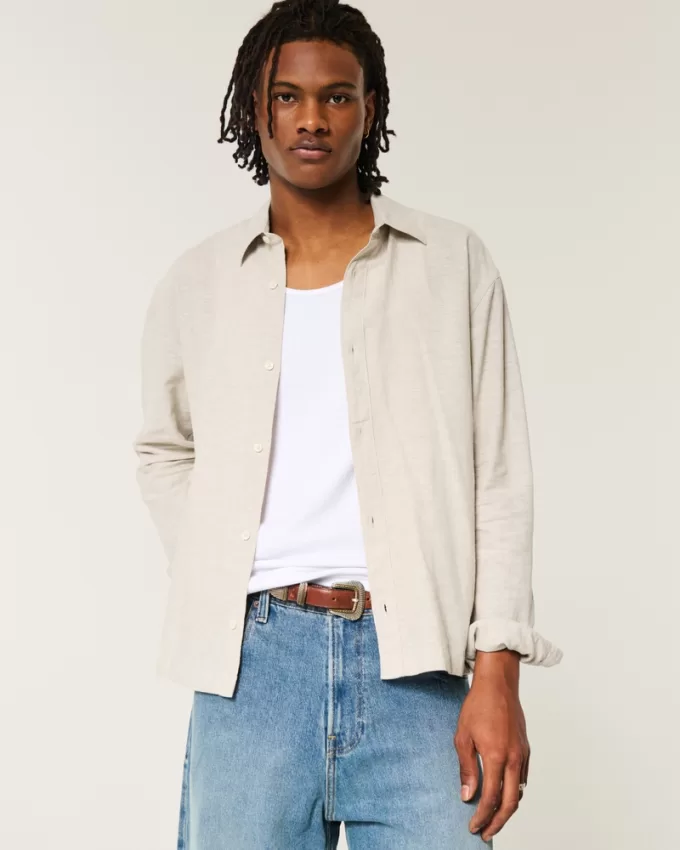Linen-Blend Button-Through Shirt,Linen-Blend Button-Through Shirt Linen-Blend Button-Through Shirt,Linen-Blend Button-Through Shirt