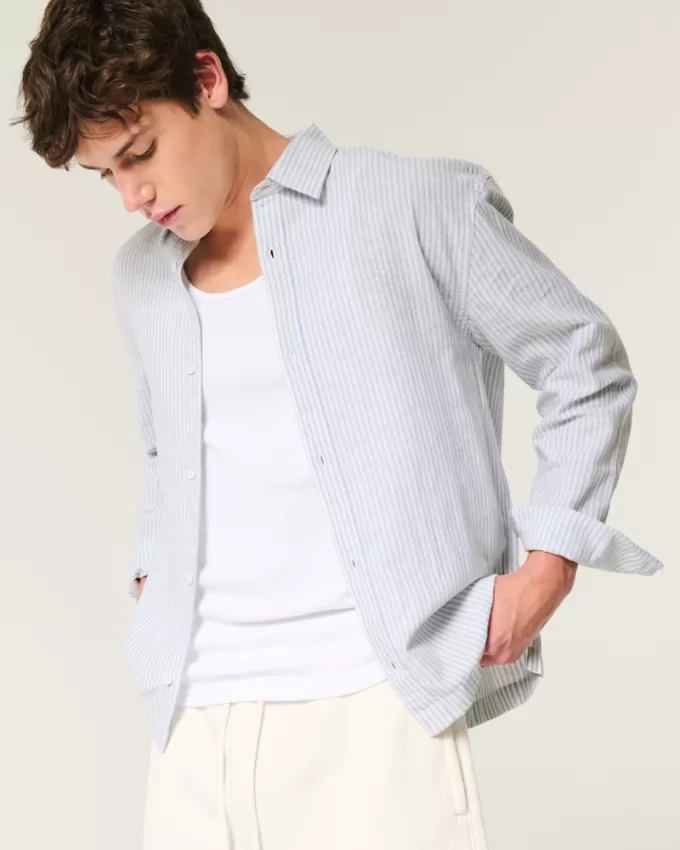 Linen-Blend Button-Through Shirt,Linen-Blend Button-Through Shirt
