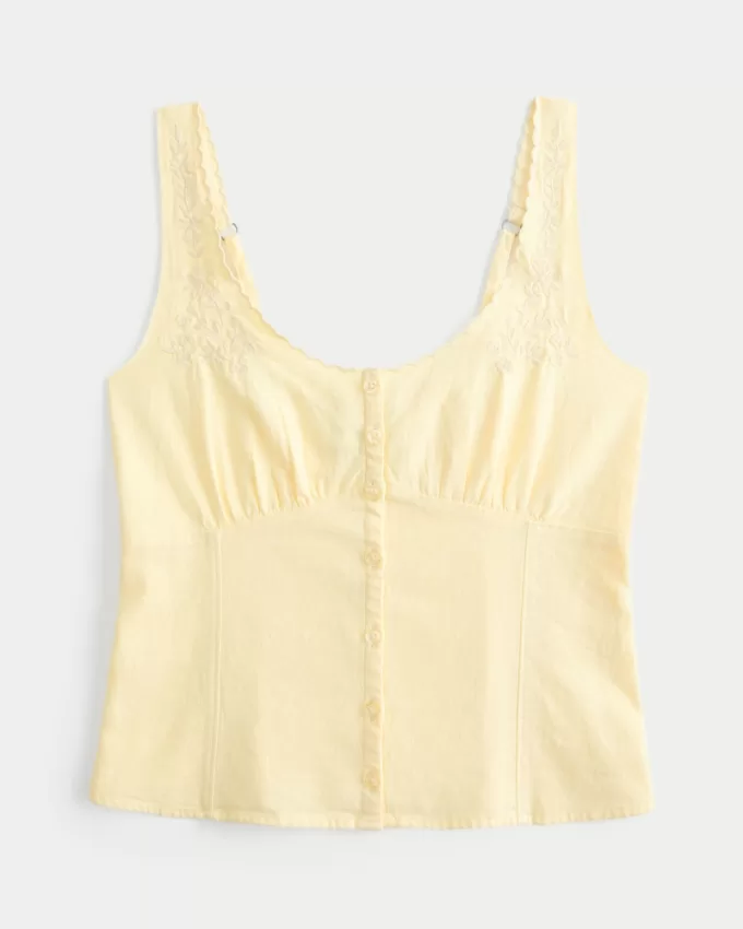 Linen Blend Button-Through Top,Linen Blend Button-Through Top