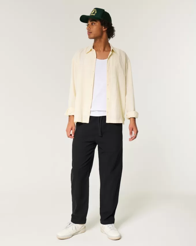 Linen-Blend Loose Pull-On Pants,Linen-Blend Loose Pull-On Pants