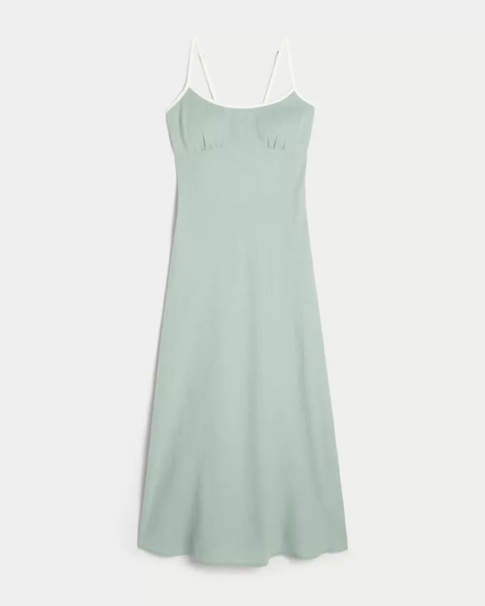 Linen-Blend Open-Back Slip Midi Dress,Linen-Blend Open-Back Slip Midi Dress