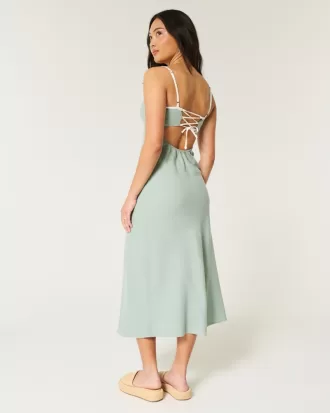 Linen-Blend Open-Back Slip Midi Dress,Linen-Blend Open-Back Slip Midi Dress