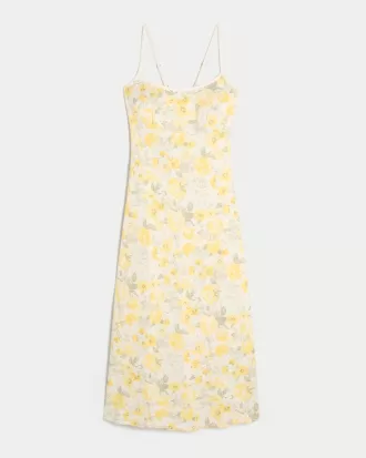 Linen-Blend Open Back Slip Midi Dress,Linen-Blend Open Back Slip Midi Dress