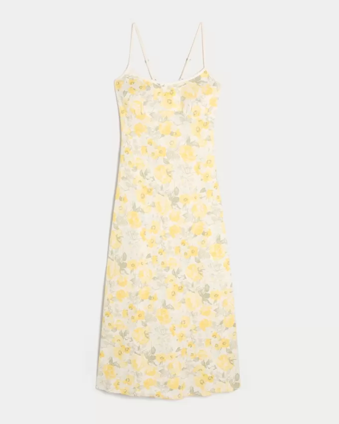 Linen-Blend Open Back Slip Midi Dress,Linen-Blend Open Back Slip Midi Dress