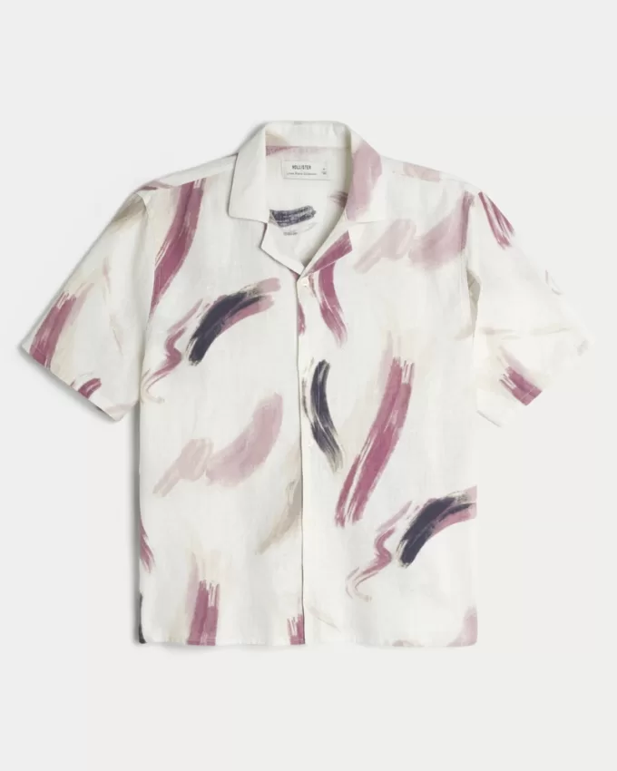 Linen-Blend Short-Sleeve Pattern Shirt,Linen-Blend Short-Sleeve Pattern Shirt