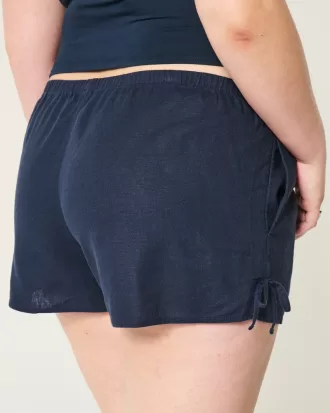 Linen-Blend Side Bow Soft Shorts,Linen-Blend Side Bow Soft Shorts