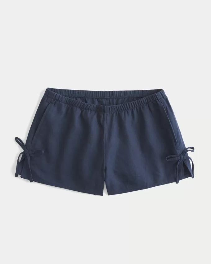 Linen-Blend Side Bow Soft Shorts,Linen-Blend Side Bow Soft Shorts