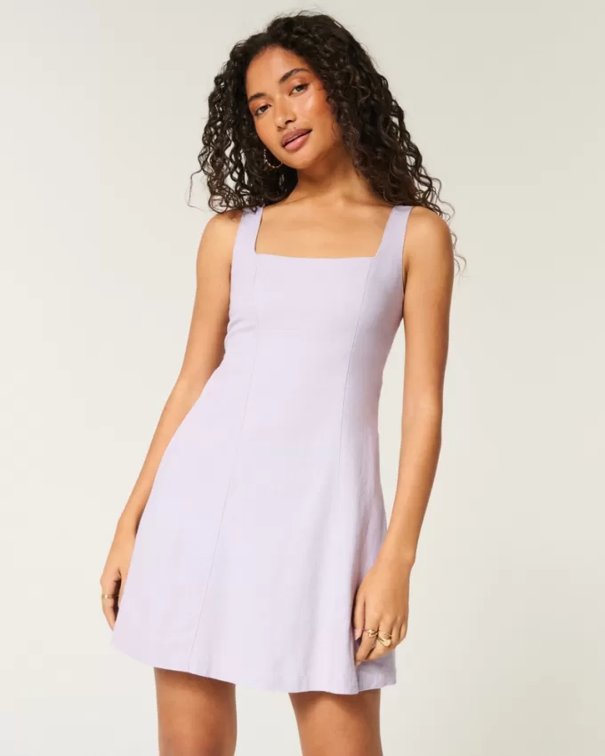 Linen-Blend Structured Mini Dress,Linen-Blend Structured Mini Dress Linen-Blend Structured Mini Dress,Linen-Blend Structured Mini Dress