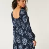 Long-Sleeve Cinch Bust Mini Dress,Long-Sleeve Cinch Bust Mini Dress