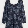 Long-Sleeve Cinch Bust Mini Dress,Long-Sleeve Cinch Bust Mini Dress