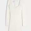 Long-Sleeve Cinch Bust Open-Back Sweater Dress,Long-Sleeve Cinch Bust Open-Back Sweater Dress