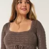 Long-Sleeve Crochet-Style Mini Dress,Long-Sleeve Crochet-Style Mini Dress