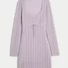 Long-Sleeve Crochet-Style Mini Dress,Long-Sleeve Crochet-Style Mini Dress