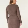 Long-Sleeve Crochet-Style Mini Dress,Long-Sleeve Crochet-Style Mini Dress