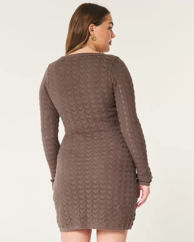 Long-Sleeve Crochet-Style Mini Dress,Long-Sleeve Crochet-Style Mini Dress