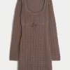 Long-Sleeve Crochet-Style Mini Dress,Long-Sleeve Crochet-Style Mini Dress