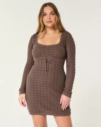 Long-Sleeve Crochet-Style Mini Dress,Long-Sleeve Crochet-Style Mini Dress