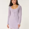 Long-Sleeve Crochet-Style Mini Dress,Long-Sleeve Crochet-Style Mini Dress